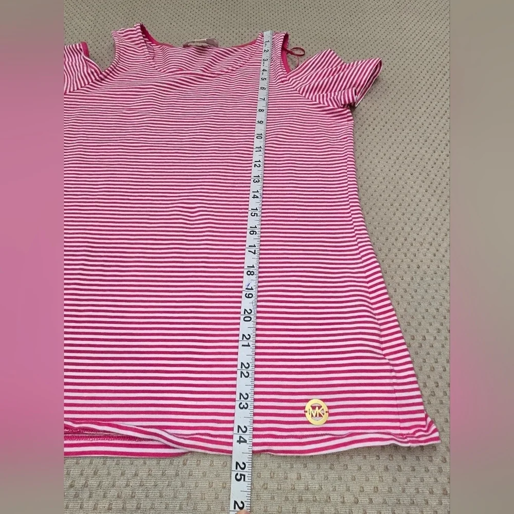 Michael Michael Kors Women's Md Top Striped Pink White Cold Shoulder Sleeve Logo